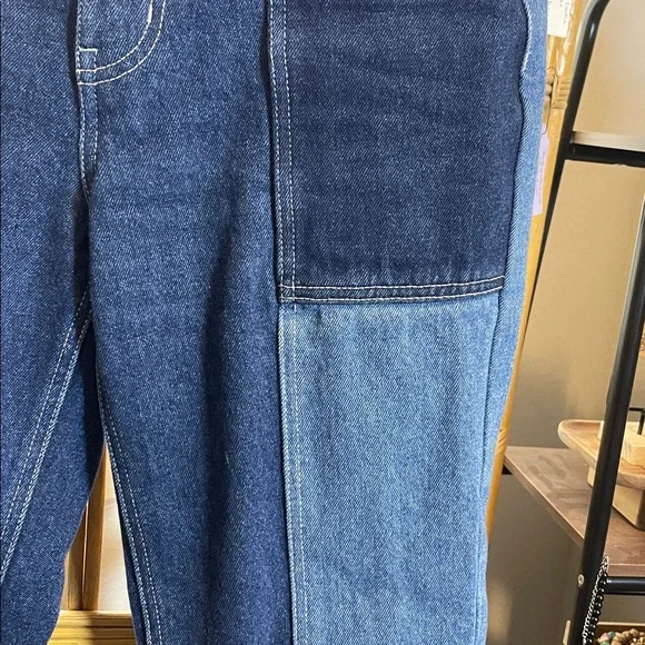 BDG high rise Dark Blue patchwork color block Denim Jeans - Picture 3 of 7
